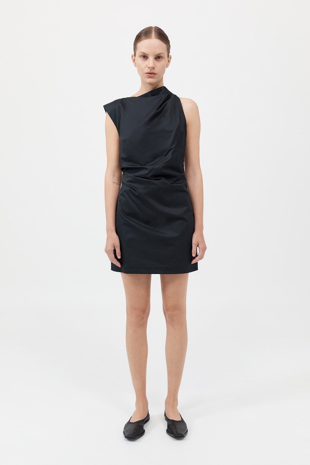 Asymmetric Tuck Mini Dress