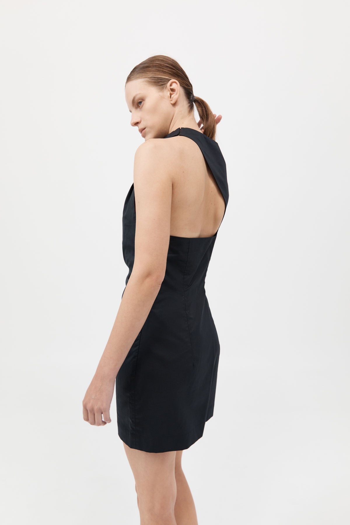 Asymmetric Tuck Mini Dress