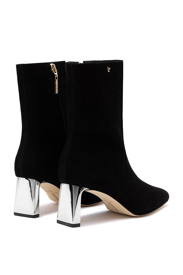 Alexis Bootie, Black Suede & Silver Heel