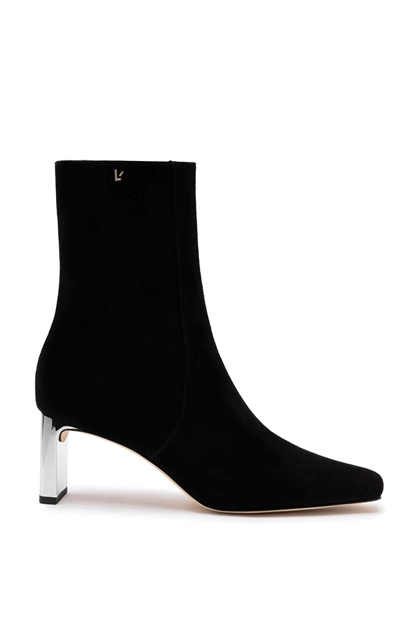 Alexis Bootie, Black Suede & Silver Heel