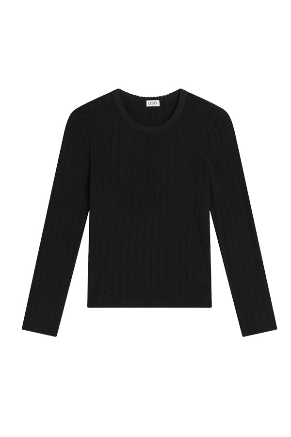 Pointelle Slim Fit Long Sleeve, Black